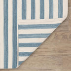 Home Conservatory Ladder Stripe Blue/Ivory Handwoven Wool 2.5 X 8 Feet, Blue/Ivory Stripe Pattern