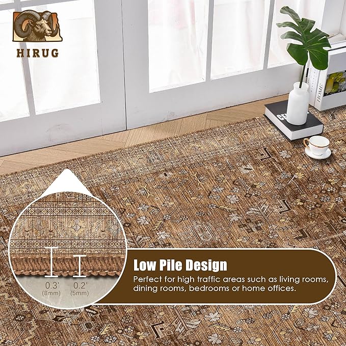 Washable Area Rug 5' x 7' Vintage Traditional Persian Mat - Foldable Distressed Non-Slip Machine Washable Carpet for Living Room Bedroom Kitchen Home Decor - Bronze and Ivory
