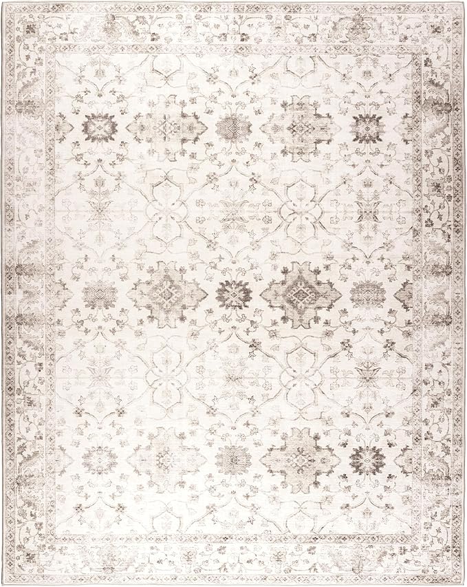 ReaLife Rugs Machine Washable Area Rug Runner - Living Room Bedroom Bathroom Kitchen Entryway Office - Padded Low Pile Stain Resistant Premium - Boho Farmhouse Vintage - BEV - Beige 3' x 5'