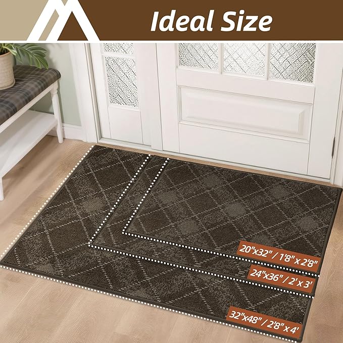 COSY HOMEER Plaid Door Mat 32" x 48",Dirt Trapper Entryway Rugs,Non-Slip Washable Farmhouse Doormat,Low Profile Welcome Mats for Paws Brown