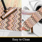 Brown Pink White Wave Runner Rug, 2x8ft Soft Tone Hallway Decor Carpet - Modern Home Corridor & Foyer Long Rug Non-Slip Mat, Washable Flannel Material, Bedroom Stylish Accent Rugs