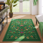 Vintage Medallion Floral 3x5 Washable Rug, Soft Low Pile Area Rug, Non-Slip Carpet for Bedside, Bedroom, Bathroom, Entryway, Kitchen, Office, Kids/Girls Room | Green