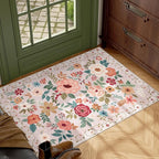 DUKINO 2x3 Rugs for Entryway, Floral Indoor Washable Door Mat, Non Slip Boho Small Rug for Kitchen, Soft Low Pile Front Door Throw Rug for Entrance, Bedroom, Kitchen, Laundry, Bathroom, Beige