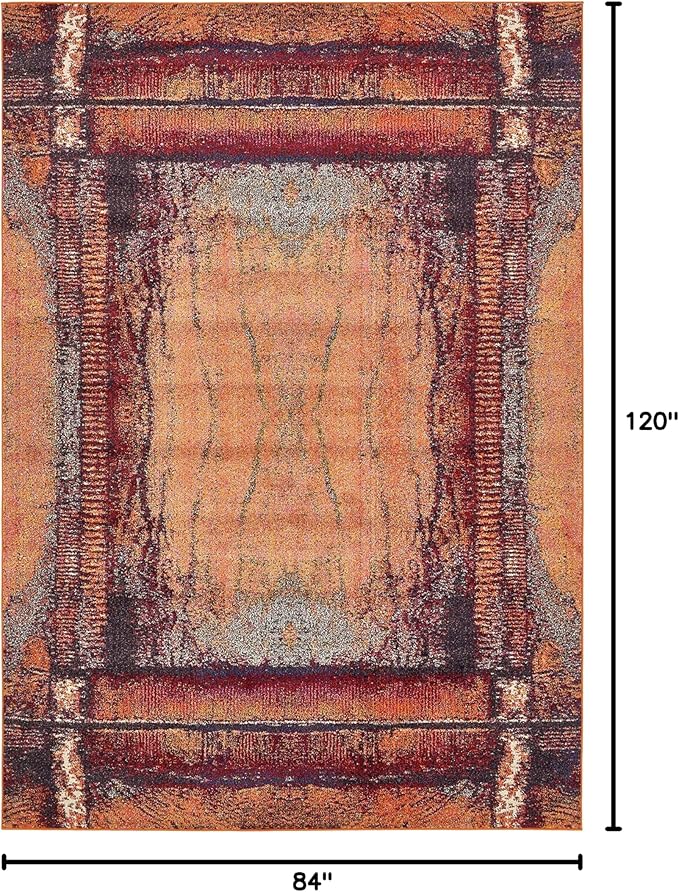 Unique Loom Estrella Collection Rustic, Distressed, Modern, Abstract Area Rug (7' 0 x 10' 0 Rectangular, Orange/Black)