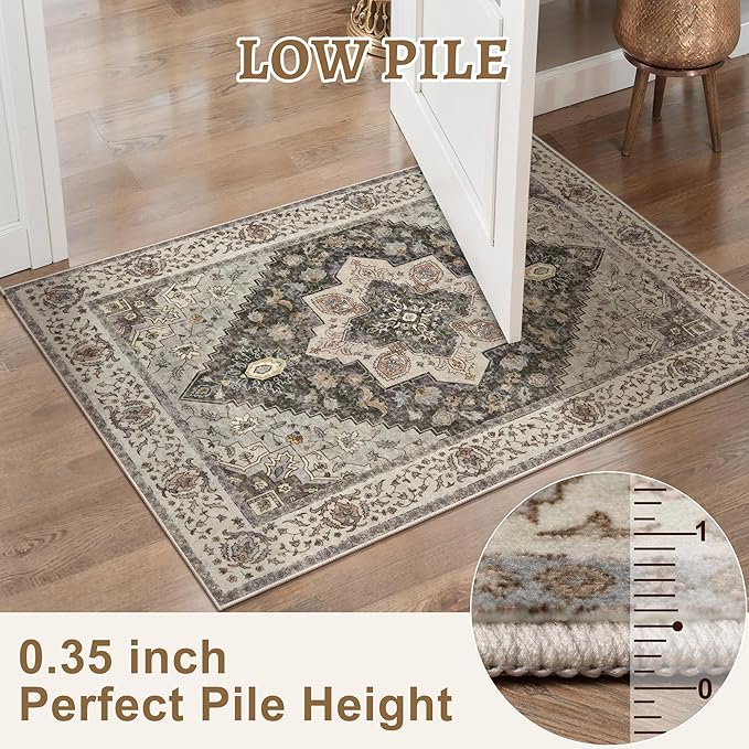 Tangsoo 6x9 Area Rug Washable Rug for Living Room, Vintage Indoor Non Slip Large Area Rugs, Print Distressed Grey Carpet, Soft Low Pile Foldable Floor Rug for Bedroom Dining Room