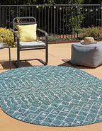 Unique Loom Outdoor Trellis Collection Area Rug - Tribal Trellis (5' 3" x 8' Oval, Teal/ Ivory)