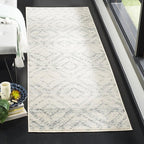 SAFAVIEH Adirondack Collection Runner Rug - 2'6" x 14', Ivory & Light Blue, Modern Diamond Distressed Design, Non-Shedding & Easy Care, Ideal for High Traffic Areas in Living Room, Bedroom (ADR131T)