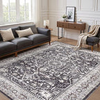 Black Rug Living Room Rugs: 10x14 Washable Boho Large Vintage Moody Soft Distressed Oriental Stain Resistant Non-Slip Indoor Floor Carpet for Bedroom Playroom Office Dining Room Retro Home House