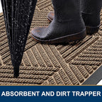 Kitinjoy Front Door Mat Outside Entrance, Sturdy Natural Dirt Trapper, Heavy Duty Rubber Doormat, Low Profile Non-Slip Backing, Easy Clean Mat for Indoor Outdoor, 47X23 Inch, Coffee