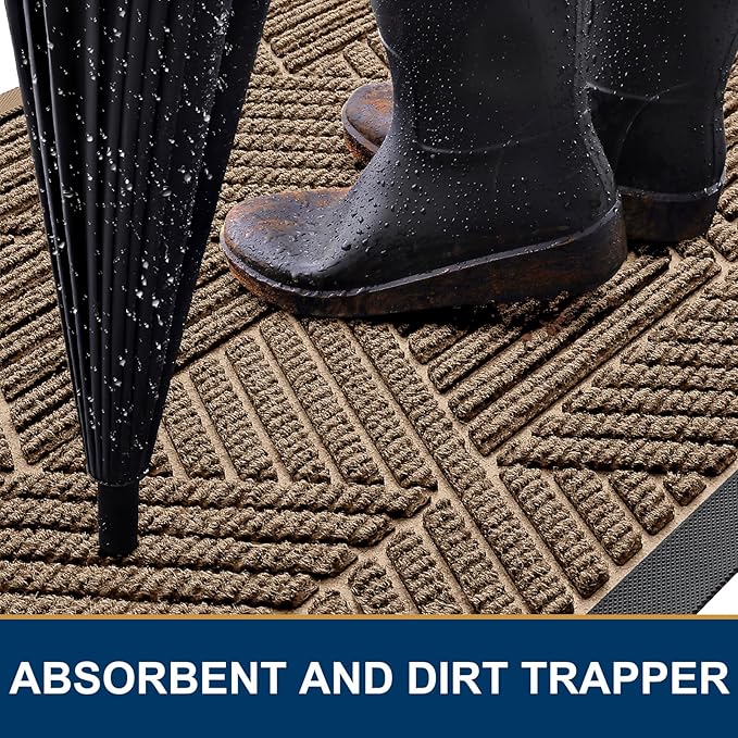 Kitinjoy Front Door Mat Outside Entrance, Sturdy Natural Dirt Trapper, Heavy Duty Rubber Doormat, Low Profile Non-Slip Backing, Easy Clean Mat for Indoor Outdoor, 47X32 Inch, Coffee