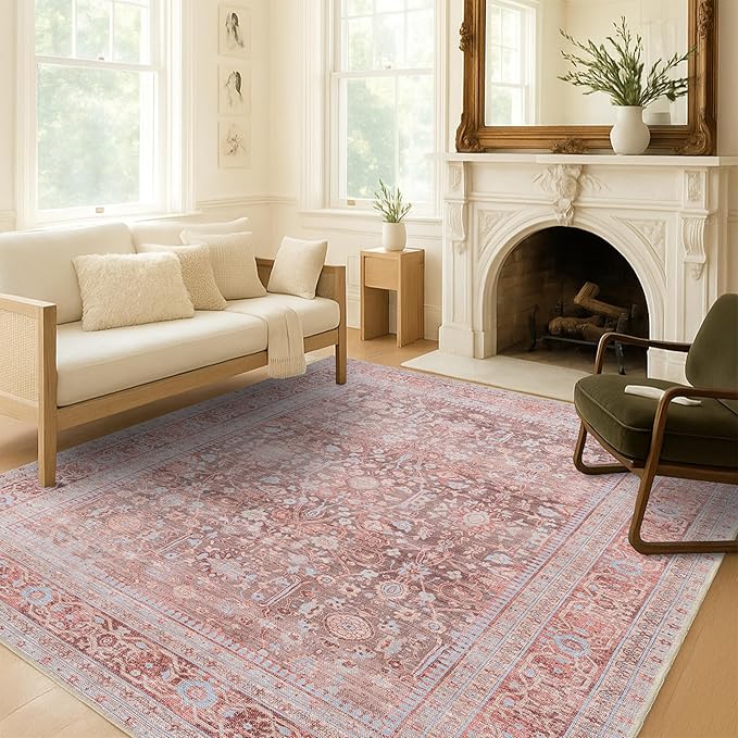 Fame Living Washable Area Rug. Modern Farmhouse. Vintage. Turkish. Bohemian. Distressed. Oriental. Traditional. Rugs for Living Room. Dining. Bedroom. Office. Entryway. Foyer. (860TT, 2'5" x 6'5")