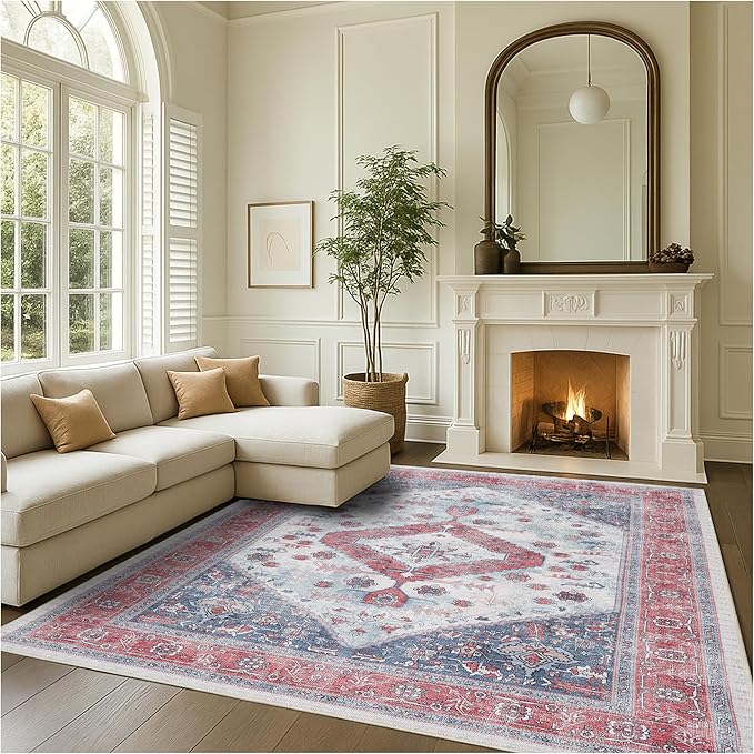 Fame Rugs Turkish Rug. Washable Vintage Oriental Antique Inspired Traditional Doormat Small Modern Area Rugs Luxury Entryway Entry Bedroom Bathroom Kitchen
