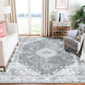 MUJOO Grey Rug 6'x9',Washable Area Rugs for Living Room Bedroom Dining Room, Large Boho Vintage Farmhouse Distressed Non Slip Carpet,Floral Flowers