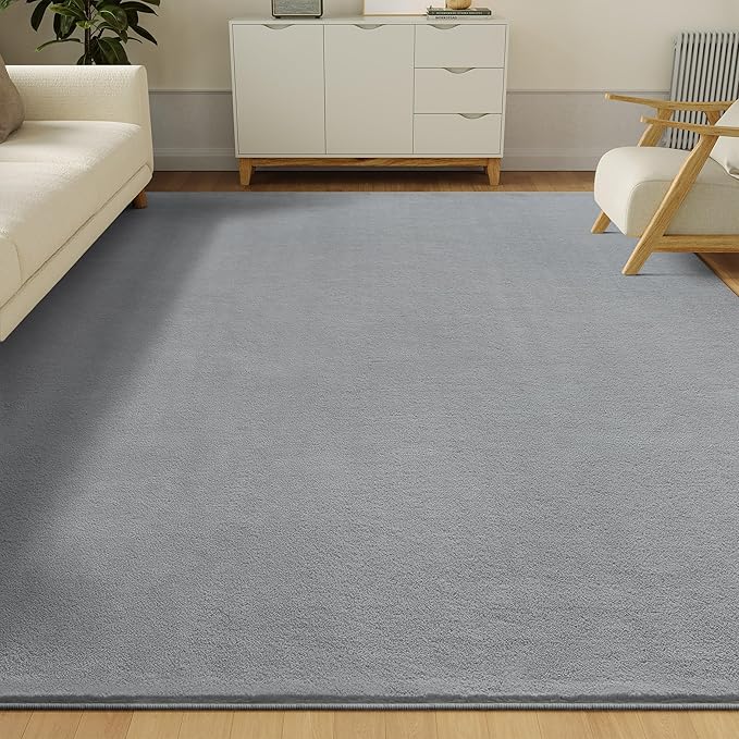 Solid Washable Area Rug - 10x14 Medium Pile Faux Cashmere Carpet for Living Room Bedroom, Grey