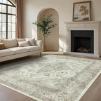 vivorug Sage Green 5x7 Area Rugs - Ultra-Thin Washable Rug with Non-Slip Backing, Ideal for Living Room, Bedroom, Kitchen Floor Carpet - Vintage Floral, Easy Clean, Durable, Low Pile