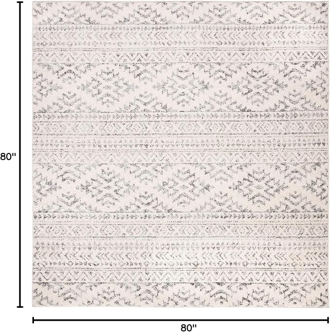 SAFAVIEH Tulum Collection Area Rug - 6'7" Square, Ivory & Grey, Moroccan Boho Tribal Design, Non-Shedding & Easy to Clean, Ideal for Living Room, Bedroom, Dining Space (TUL272A)