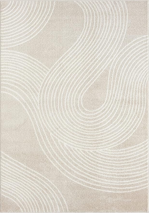 Abani Nuevo Collection Area Rug - Transitional Beige/Cream Design -5'3" x 7'6" - Easy to Clean - Durable for Kids & Pets - Non-Shedding - Medium Pile - Soft Feel - for Living Room, Bedroom