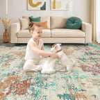 8x10 Christmas Area Rug Living Room Rugs - Washable Neutral Modern Abstract Soft Thin Large Rug Indoor Floor No Slip Rug Carpet for Bedroom Under Dining Table Home Office Decor -Colorful