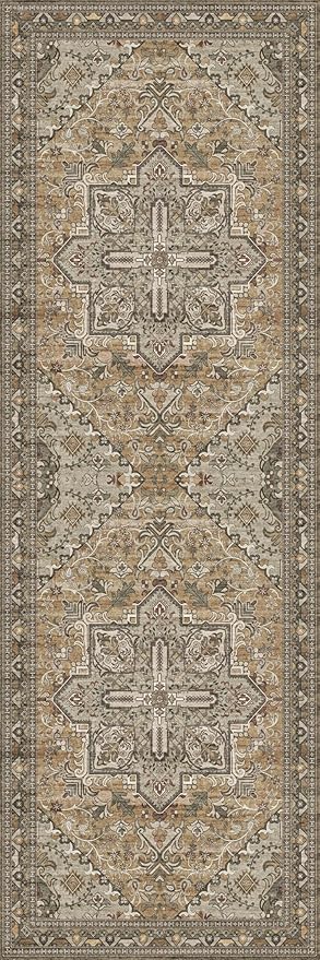Washable Runner Rug 2x6 | Non Slip Rug Runners for Hallways, Entryways, Kitchens, Bathrooms, Bedrooms | Ultra-Soft Flannel Carpet Runners with Rubber Backing (Light Sage Brown, 2x6)