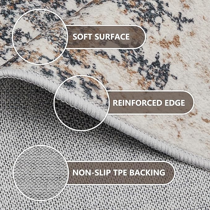 Area Rugs 9x12 Living Room - Modern Abstract Large Rugs for Living Room Non-Slip Low Pile Soft Machine Washable Carpet for Bedroom, Under Dining Table, Nursery, Farmhouse (9'x12' Tan Blue)