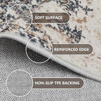 7x9 Washable Area Rugs - Modern Abstract Rugs for Living Room Non-Slip Low Pile Soft Machine Washable Carpet for Bedroom, Dining Room, Nursery, Home Office, Farmhouse (7'x9' Tan Blue)