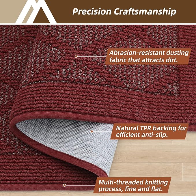 COSY HOMEER Non-Slip Door Mat 24"x36", Entryway Rugs Low Profile Absorbent Dirt Trapper Doormat for Front Entrance, Washable Polypropylene Entry Mat (Red)