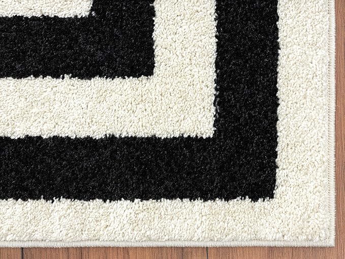 Abani Contemporary Blue & Ivory 6' Round Area Rug, Contrasting Geometric Modern Stripe Symmetrical Living Room Carpet Rugs