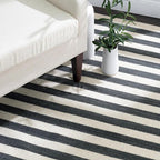 Home Conservatory Ladder Stripe Black/Ivory Handwoven Wool 2.5 X 8 Feet, Black/Ivory Stripe Pattern