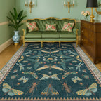 Insect Teal Green 5x7 Area Rug for Living Room - Cottage Core Rug for Bedroom, Dining Room, Kids Playroom, Home Office, Floral Vintage Whimsical Butterfly Washable Non Slip Floor Décor