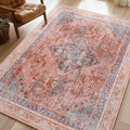 Phantoscope Washable Area Rug 6'x9' Non-Slip, Vintage Neutral Fall Rugs for Living Room, Bedroom, Dining Room, Distressed Boho Medallion Pattern, Low-Pile Foldable Floor Carpet, Rust Orange