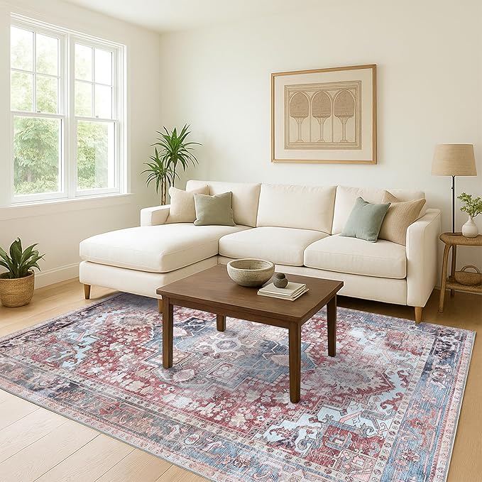 Washable Area Rug, Modern Farmhouse, Vintage, Turkish, Bohemian, Distressed, Oriental, Traditional, Rugs for Living Room, Dining, Bedroom, Office, Entryway, Foyer, (858rm, 2' x 3')