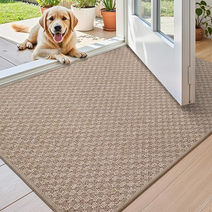 Color&Geometry Thin Front Door Mat Indoor Entrance Non Slip Rubber Backed, 24"x36" Indoor Door Mats for Entryway, Dirt Trapper Doormat, Washable Front Door Rugs, Khaki (Rolled-up NO Creases)