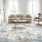7x10 Area Rugs Washable Rug: Living Room Large Abstract Modern Soft Stain Resistant Indoor Floor Non Slip Accent Carpet for Bedroom Nursery Playroom Office Dining Room Dorm Home House- Blue