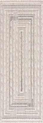 Hauteloom Lunao Farmhouse Living Room Bedroom Moroccan Square Pattern Abstract Area Rug - Soft Shaggy High Low Carpet - High Pile - Bohemian, Boho - Gray, Brown, Beige, Cream - 7'10" x 10'
