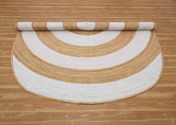 6x9 Oval Kilim Rug – Hand Braided Jute, Handmade Boho Style Rug, Solid White Beige, 0.27" Thick Flatweave Carpet for Bedroom, Living Room, Dining, Indoor Outdoor