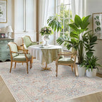 5x7 Floral Washable Area Rugs for Living Room, Vintage Boho Large Rug for Bedroom Dining Room, Distressed Botanical Birds Non Slip Low Pile Forest Animal Throw Carpet for Farmhouse Office, Beige Blue