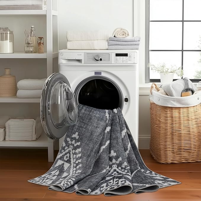 ReaLife Rugs Machine Washable Area Rug - Living Room Bedroom Bathroom Kitchen Entryway Office - Padded Crease Free Stain Resistant Premium - Moroccan Diamond Tribal- Jax - Gray- 2'x 3'