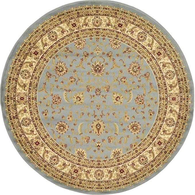 Unique Loom Voyage Collection Traditional Oriental Classic Intricate Design Area Rug (6' 0 x 6' 0 Round, Light Blue/Gold)