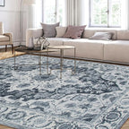 WILLSUN Washable Area Rugs, 9x12 Non-Slip Boho Large Area Rugs for Living Room, Bedroom, Machine Washable Vintage Rug, Indoor Floral Print Carpet for Home Decor, Kid & Pet Friendly Mat