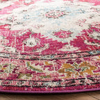 SAFAVIEH Monaco Collection Area Rug - 4' Round, Pink & Multi, Boho Chic Medallion Distressed Design, Non-Shedding & Easy Care, Ideal for High Traffic Areas in Living Room, Bedroom (MNC243D)