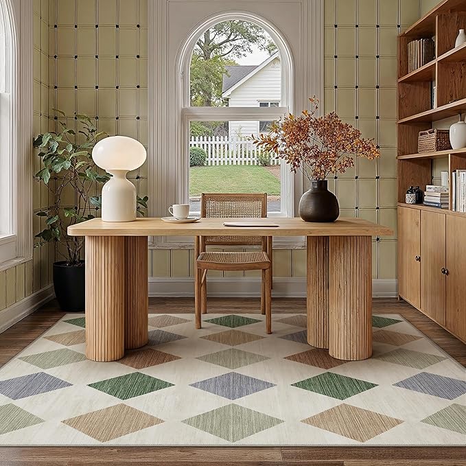3x5 Checkered Area Rugs for Living Room Colorful Machine Washable Large Rug Non-Slip Stain Resistant Low Pile Boho Accent Indoor Throw Carpet for Office Bedroom Dining Room Classroom