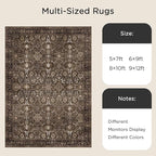 6x9 Rugs for Living Room, Soft Large Area Rugs Brown Washable Rug, Indoor Vintage Rugs for Bedroom Home Office Laundry, Rubber Backed Non Slip Low Pile Carpet, Dark Brown