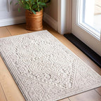 Well Woven Harlow Collection Cloud Medallion Ivory - Modern Tribal Minimalist 2x3 (2'3" x 3'11") Accent Mat Rug - Ideal for Entryway & Kitchen - Durable, Stain Resistant & Easy to Clean