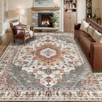 Tangsoo 5x7 Area Rug Washable Rugs for Living Room, Vintage Indoor Non Slip Large Area Rugs, Print Distressed Turmeric Carpet, Soft Low Pile Rug Foldable Floor for Bedroom Dining Room Dorm