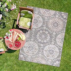 CAMILSON Indoor Outdoor Rug 9x12 Bohemian Medallion Floral Area Rugs for Indoor and Outdoor Patios Easy-Cleaning Non-Shedding Living Room Garden and Kitchen Washable Outside Carpet (9 x 12 / Beige)