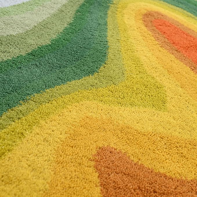 Irregular Shaped Handmade Wool Area Rug | Modern Colourful Stripe Premium Carpet | Perfect for Living Room, Bedroom, Dining Room & Home Decor (Rainbow, 4x4 ft)