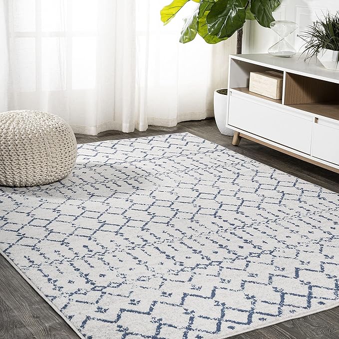JONATHAN Y Boho Vintage Diamond Cream/Navy Indoor Area Rug 4X6 ft, Moroccan Hype for Living Room, Bedroom, Kitchen, Office, Easy-Cleaning, High Traffic, Pet-Friendly, Non-Shedding (MOH101F-4)