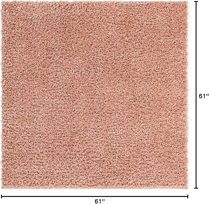 Unique Loom Davos Shag Collection Area Rug - Solid (5' 1" Square, Dusty Rose)