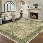 6x9 Floral Washable Area Rug for Living Room, Vintage Boho Rugs for Bedroom Dining Room, Botanical Birds Non Slip Low Pile Forest Throw Carpet for Farmhouse Office, Retro Pink/Green