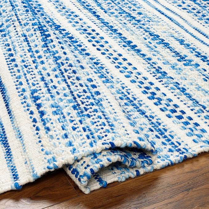 Mark&Day Wool Rugs, 9x12 Marie Global Dark Blue Area Rug, Blue Beige Carpet for Living Room, Bedroom or Kitchen (8'10" x 12')